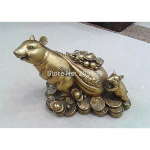 Huij 006304 Chinese Copper Zodiac Rat Money Coin Bag Bronze Statue