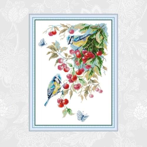 Joy sunday aida cross-stitch bird in the cherry tree embroidery thread sets cross stitch kits home decor needlework