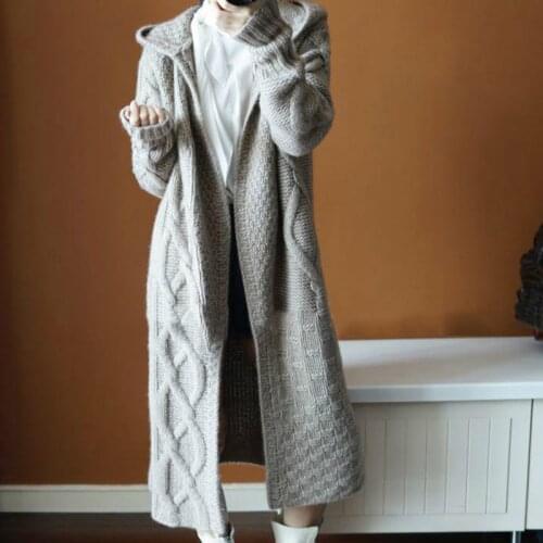 Zoki Cross Women Sweater Long Cardigans Fall Winter New Knitted Jackets Korean Loose Oversized Long Sleeve Casual Hooded Coats