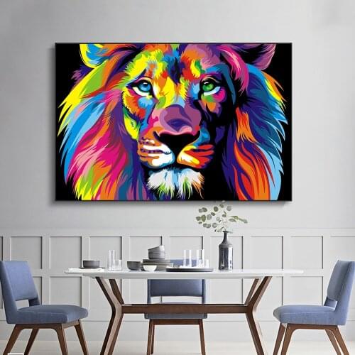 Colorful Lions Abstract Art Paintings Print on Canvas Art Posters And Prints Large Size Lion Head Modern Art Pictures Wall Decor
