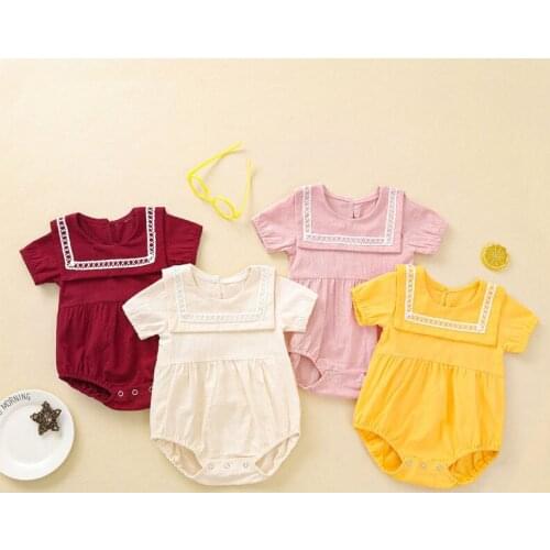 Summer Infant Romper Newborn Baby Girl Clothes Lapel lace Short sleeve Jumpsuit Toddler Fashion cute Clothing