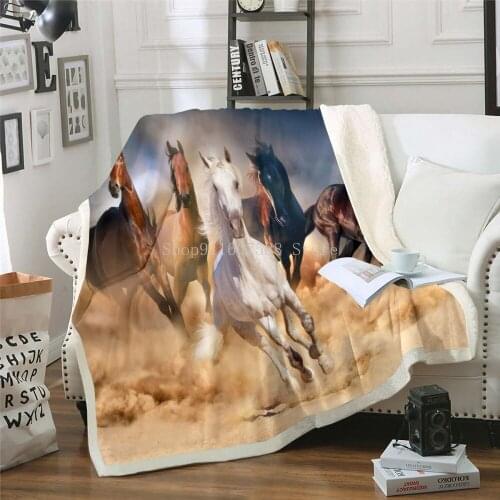 Fashion Horse Painting Art 3D Animal Print Plush Throw Sherpa Fleece Bedspread Blanket Vintage Bedding Square Picnic Wool Soft