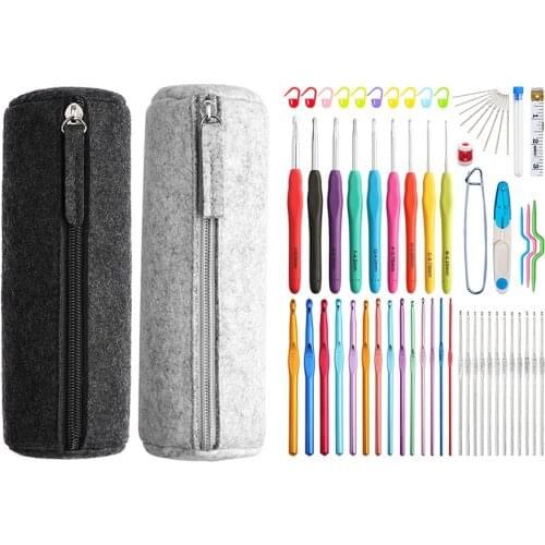 Crochet Needle Kit Rubber Handle Grip Crocheting Sweater Needles Aluminum Crochet Hook DIY Crafts Knitting Weaving Crochet Set
