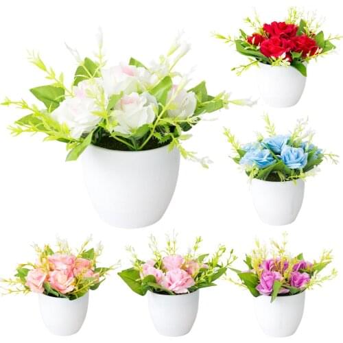 Small Simulation Artificial Rose Potted Bonsai Home Garden Decor Ornament Fake Flower With Pot