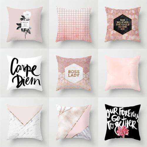 New Simple Geometric Sofa Pillow Set Pink French Velvet Home Office Cushion Factory Direct Sales