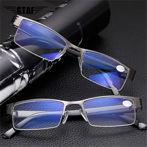 New Blue Reading Glasses Men Women Classic Black Half Frame Hyperopia Eyeglasses Eyewear +1.0+1.5+2.0+2.5+3.0+3.5+4.0 Diopter