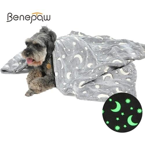 Benepaw Star Moon Dog Throw Blanket Glow In The Dark Pet Bed Mat Luminous Soft Fleece Plush For Large Medium Dogs Puppy Cats