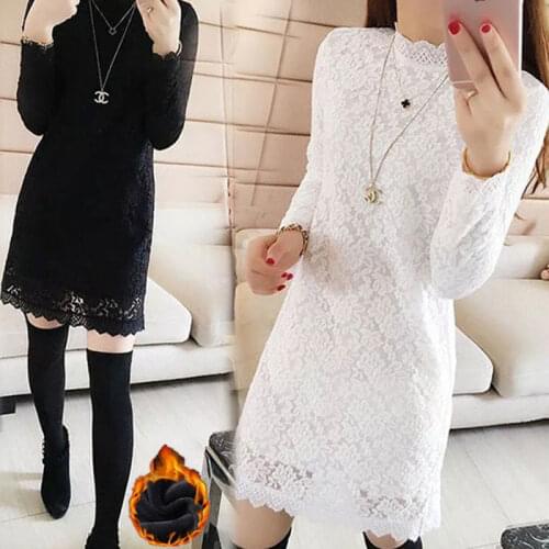 Autumn and Winter plus Size Long Sleeve Turtleneck Lace Shirt Top Womens Dress T-shirt Skirt