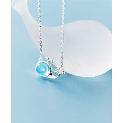 Sole Memory Cute Sweet Blue Crystal Mini Whale 925 Sterling Silver Clavicle Chain Female Necklace SNE550