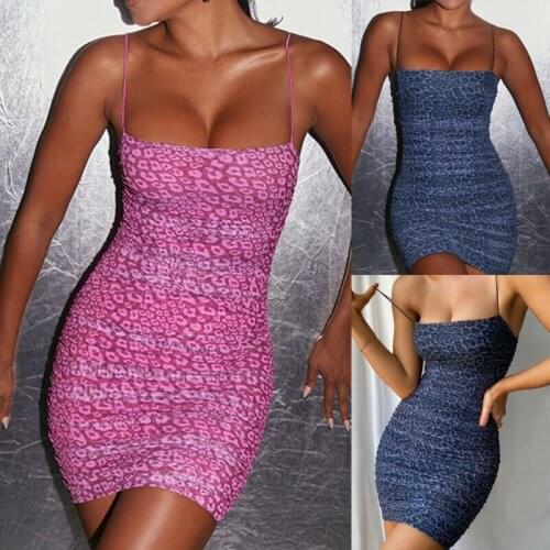Sexy Womens Bodycon Sleeveless Mini Dress Casual Leopard Printed Slip Dresses