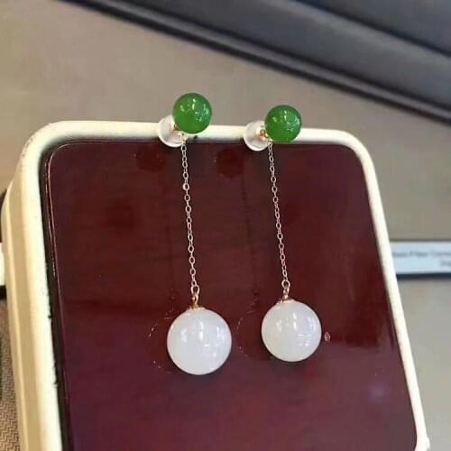 SHILOVEM 18k yellow gold natural White green Jasper Stud Earrings classic wholesale Fine women gift yze661010