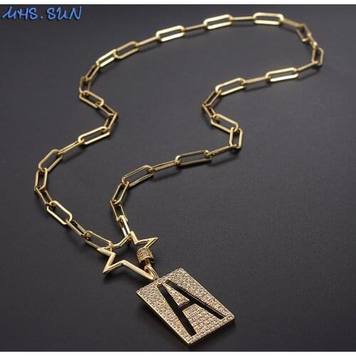 MHS.SUN Fashion Can Open Star Chunky Chain Necklace With AAA Zircon 26 Letter Pendant Necklace For Women CZ Alphabet Jewelry 1PC