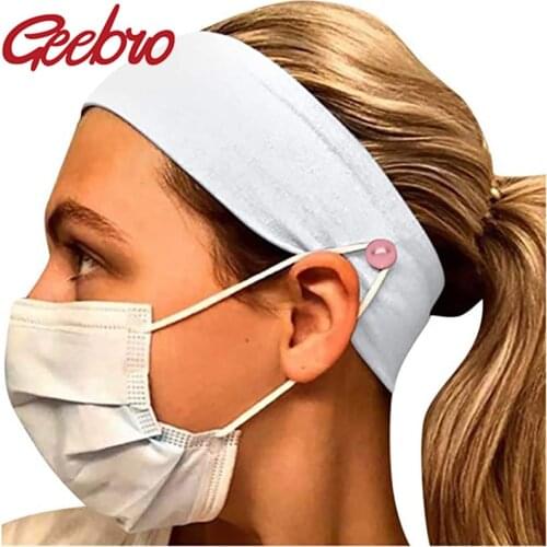 Geebro Stretch Sports Button headband Facemask Holder Wearing a Mask - Protect Your Ears With Hair Band Gym Stretch Headwear