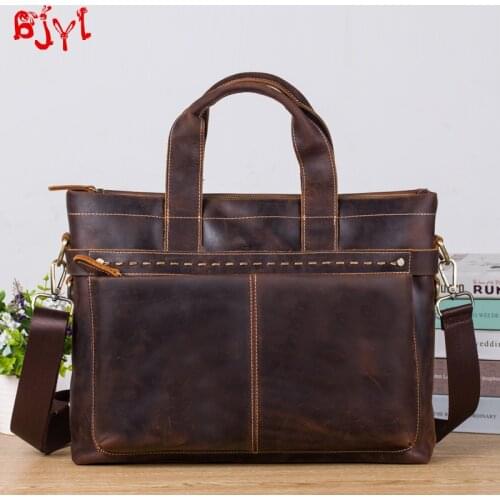 Mens Shoulder Messenger Bag Leather Travel Handbag Simple Men Laptop Bag Business Briefcases Handmade Retro Crazy Horse Leather