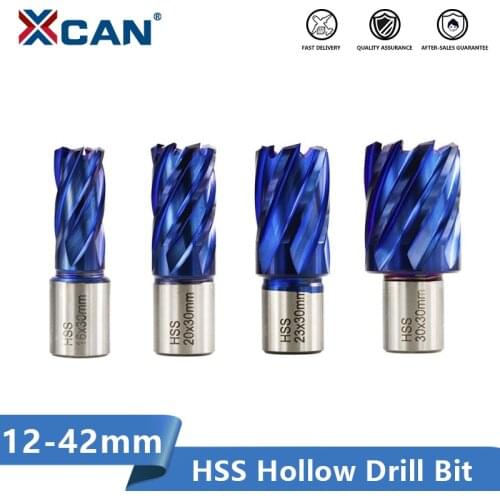 XCAN 1pc 12-42mm HSS Hole Opener Core Drill Weldon Shank Nano Blue Coated Annular Cutter Hollow Drill Bit Metal Drilling Bit
