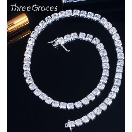 ThreeGraces Gorgeous Cubic Zirconia Silver Color Geometric Square CZ Wedding Engagement Choker Necklace for Women Jewelry PN112