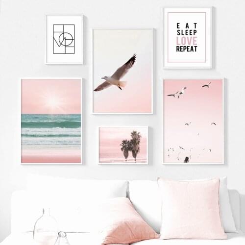 Tropical Wall Art Canvas Painting Beach Sea Wave Palm Tree Seabird Nordic Posters And Prints Wall Pictures For Living Room Decor