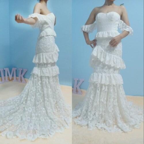 UMK Vintage Boho Wedding Dress Crochet Lace Chic Cotton Embroidery hippie Bohemia Bridal Gowns