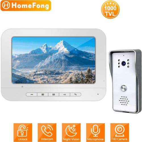 HomeFong Video Door Phone Home Intercom 1000 TVL Night Vision Camera 7-Inch White Screen Doorbell Entry Security System
