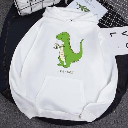 Fleece Spring Autumn Sweatshirt Plus Size Jumper Female Cartoon Dinosaur Woman Hoodies Long Sleeve Female Pullover
