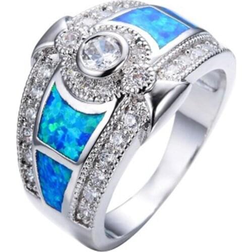 Milangirl Geometric Opel Rings For Women Green Blue White Rings Bride Engagement Wedding Rings Rhinestone Jewelry