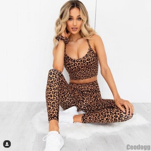 2021 Yoga Set Women 2 Piece Leopard Sport Suit Fitness Wear Running Workout Push Up Leggings Yoga Pant Female Tracksuit