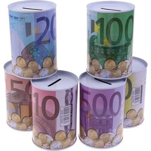Tinplate Cylinder Piggy Bank Euro Dollar Picture Box Household Saving Money Box Home Decoration Money Boxes