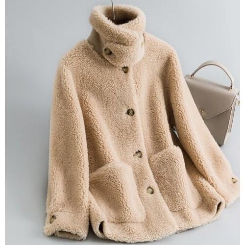 Winter thicker warm full imitation Sheep sheared fur coat female compound fur short coats with pockets wq2363 factory dropship
