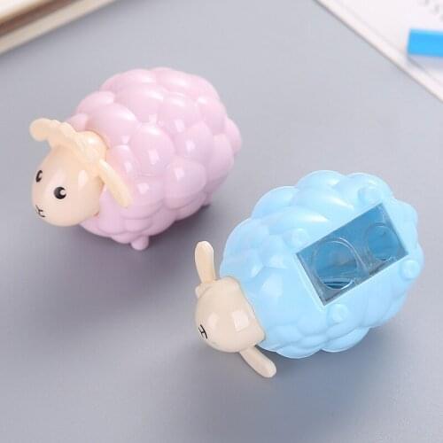 1pc Color Random Plastic Double Hole Cartoon Sheep Shape Wooden Pencil Sharpener Cutter Student Kids Stationery School Supply
