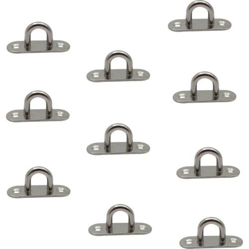 10Pcs 5mm 6mm 8mm Ceiling Wall Mount Hook Stainless Steel Eye Plate Oblong Pad Eye Plate Metal Staple Ring Hook Marine Hardware