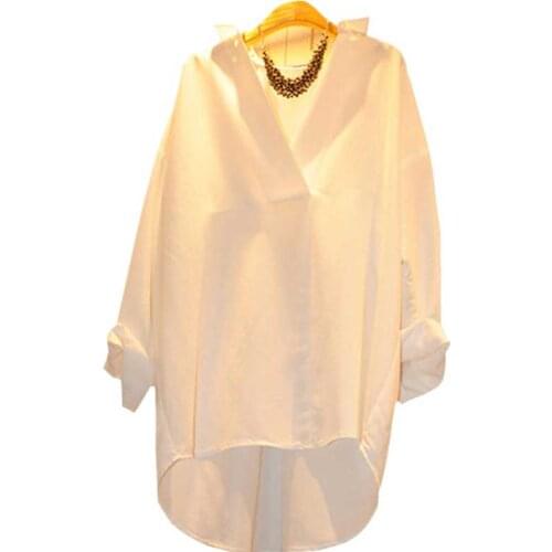 2019 summer new 100% cotton women blouse and shirts v-neck white loose all match lady elegant shirts outwear tops