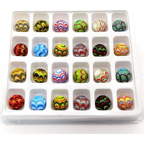 New 24pcs mixed Handmade lampwork glass marbles balls solid Round Feather Design 16mm Childrens play Toy pellet home vase decor