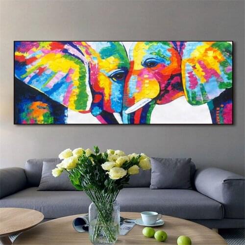 Hand-painted abstract Asian elephant African elephant elephant oil painting white snow on canvas handmade modern animal oil pain
