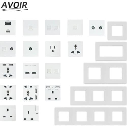 Avoir White Usb Wall Electrical Outlet HDMI RJ45 TV Network Double Socket Function Key Module Plastic Panel DIY Free Combination