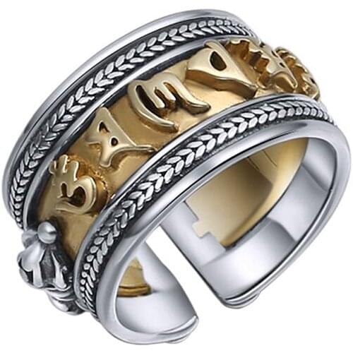 Buddha Opening ring 100% 925 sterling silver Vajra Buddhist Heart Sutra Adjustable Ring Christmas gift jewelry FR13
