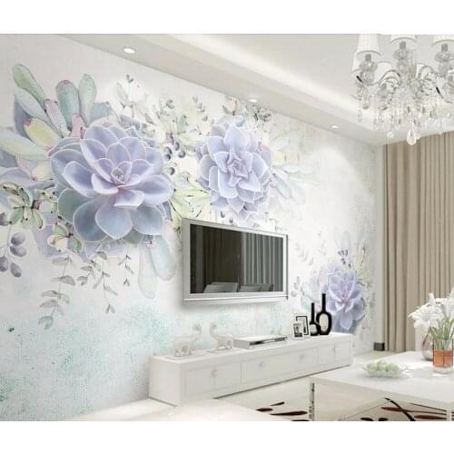 CJSIR Custom Wallpaper Home Decor Mural Light Purple Fresh Watercolor 3d Succulent TV Background Wall Murals 3d Wallpaper Decor
