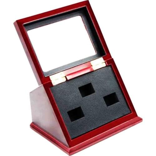 3 Holes Wooden Display Box Case Holder for Championship Rings