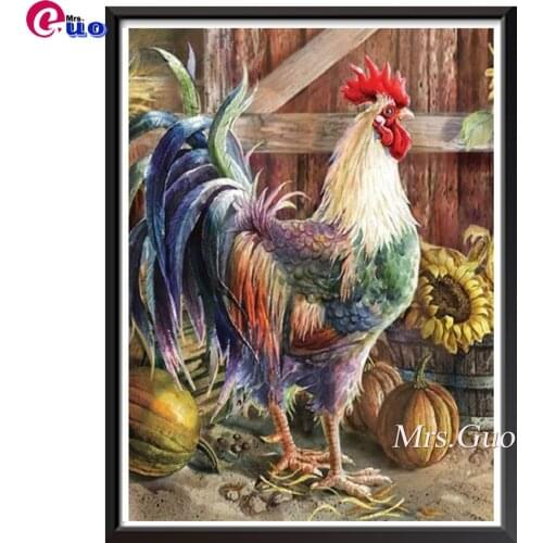 DIY 5D Diamond Painting by Numbers Kits,Rooster Sunflower, Chicken Flower, Full Drill Rhinestones Paint with Diamonds Chicks