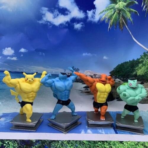 Anime Figures Pokemon Pikachu Bulbasaur Squirtle Charmander Muscle PVC Toys Pocket Monster Stong Pikachu Model Doll Action Figma