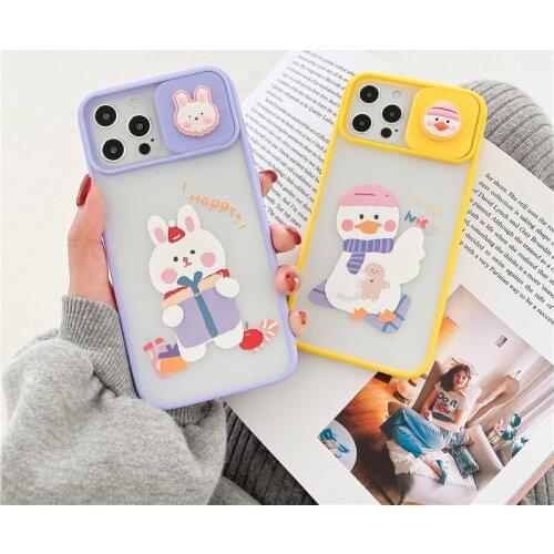 Funny Cartoon Push Camera Phone Case For iPhone 12 11 Pro Max 7 8 Plus X XR XS Max SE 2020 Cover Cute Rabbit Duck Silicone Capas