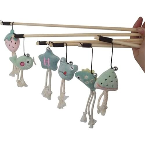 Pet Cat Cartoon Teaser Toys Feather Bamboo Rod Puppet Catnip With Mini Bell Cat Catcher Teaser Bamboo Stick Cat Interactive Toys