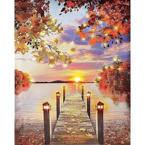 Gatyztory Diy Painting By Numbers Maple Lake Canvas Colouring Landscape Handpainted Gift Artwork Frame Wall Decor