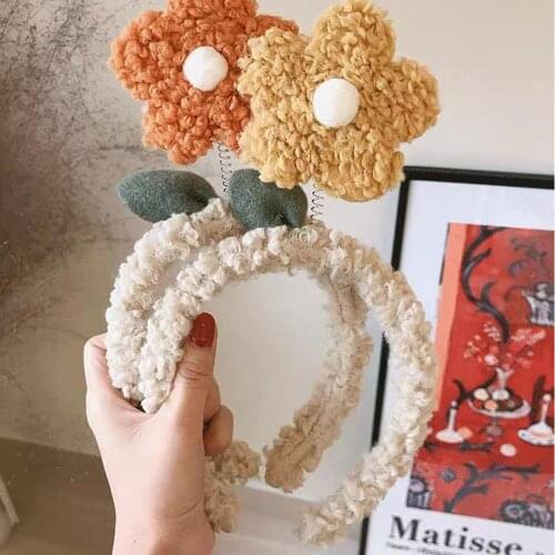 Cute Cashmere Flower headband Face wash Antler Cartoon Plush Hairband Little Bear Lamb Hair hoop girl headdress hair Accessories