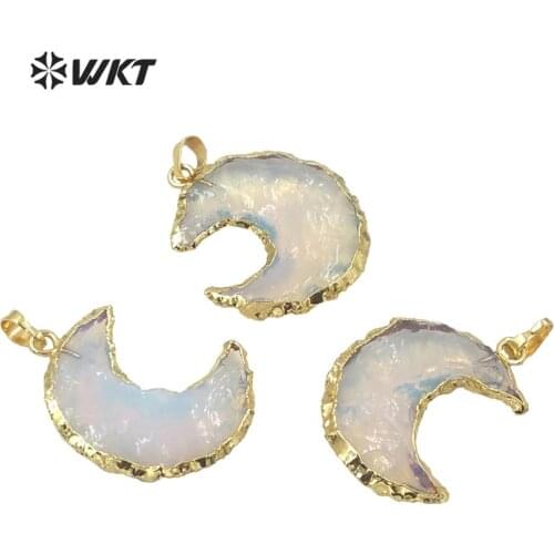 WT-P1570 WKT Classic Stone Pendant Clear Opal Stone Pendant Crescent Moon With Gold-plated Jewelry Pendant