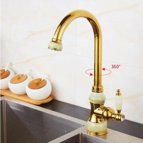 Brass torneira cozinha with Jade Swivel kitchen faucet/single handle Gold finish basin sink mixers taps 360 degree sink faucet