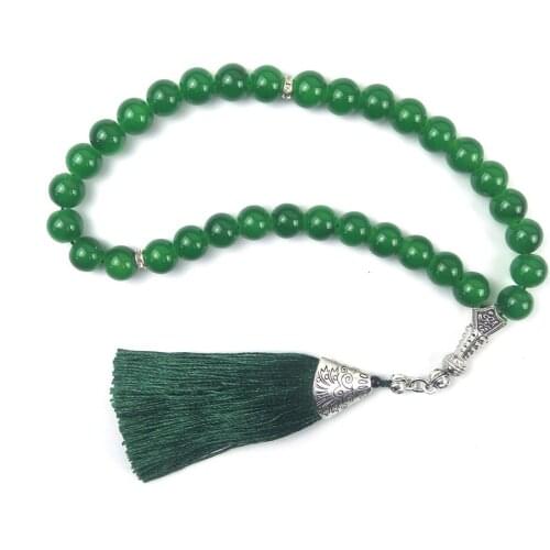 Tesbih Store 10mm crystal beads with green tassel Prayer Beads Tasbih Misbaha Islamic for birthday gift