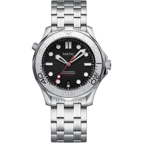 MATIC DIVER200M 41mm PT5000 Mechanical Wristwatches [Black Dial with Silver Bezel Insert]