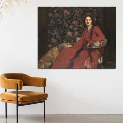 Annie Louisa Swynnerton Woman And Dog Canvas Painting Prints Living Room Home Decor Modern Wall Art Oil Painting Posters Picture