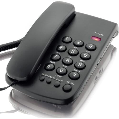 Desktop Corded Telephone, Wired Landline Phone for Home/Hotel/Office, P/T Dial, Safety Lock, Flash, Redial, Pause, Mute
