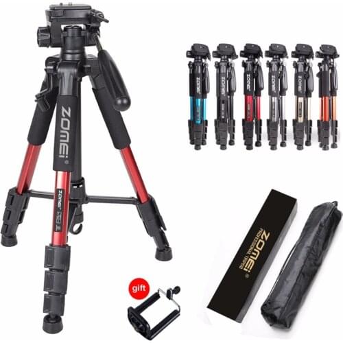 Professional Portable Travel Aluminum Camera Tripod with 3-Way Fluid Pan Head for Canon Nikon Sony SLR DSLR Camera DV Smartphone